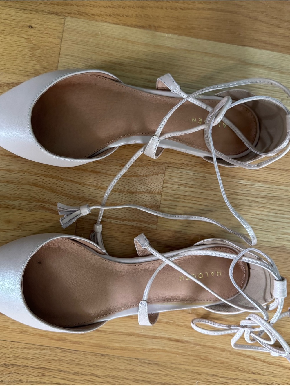 Halogen Blush Leather Flats with Tassel Ties